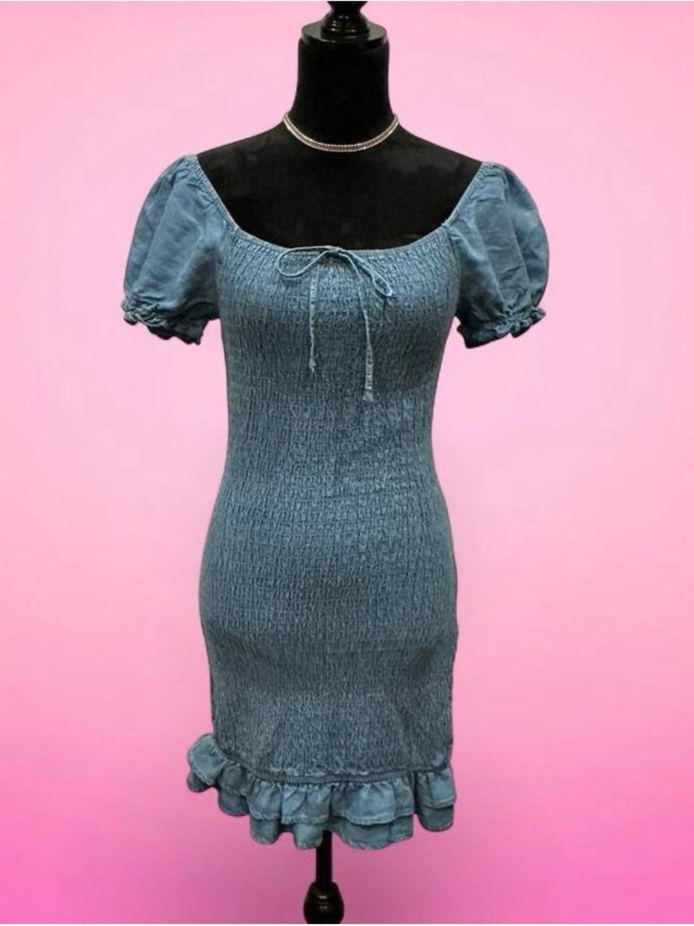 🩵Chelsea & Violet Light Blue Off Shoulder Puff-Sleeve Ruffle Mini Dress